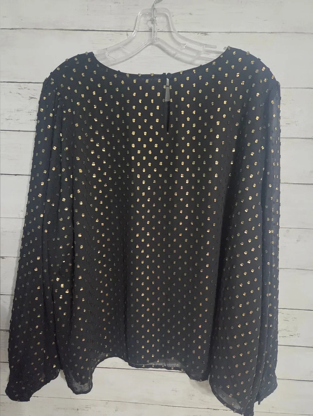 J. Crew Black Blouse with Gold Shimmer Clip-Dots Size 3x Sheer With Lining